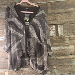 Slim Factor/Investments Brown & Cream Sheer Cardigan W/Brown Cami, Size 1X, NWT